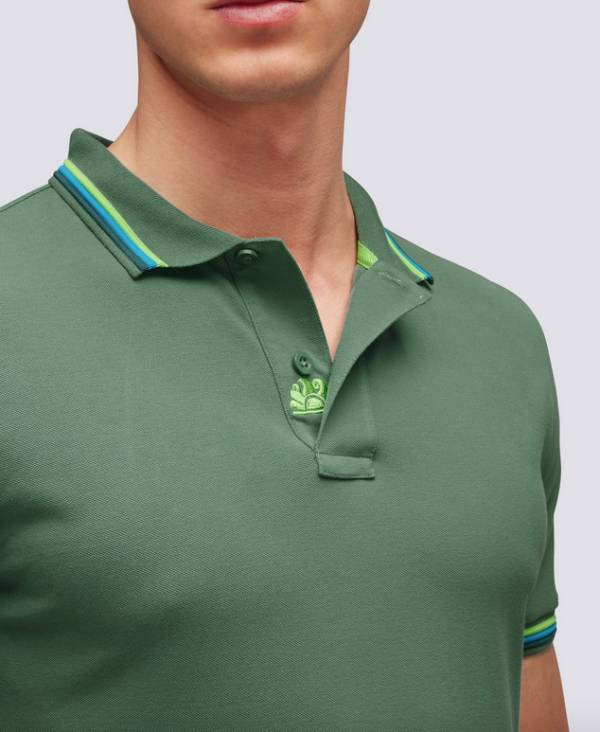 SUNDEK BRICE POLO SHIRT IN PIQUET COTTON WITH TRICOLOR DETAILS Camo green